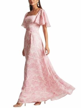 NWT SACHIN + BABI Pink & Floral Flutter Short Sleeve Tie Back Dress Gown Size 8
